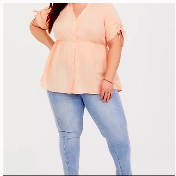 Torrid Babydoll Challis Tie Sleeve Peach Blouse Top W-523 Plus Size 1X - Picture 2 of 8